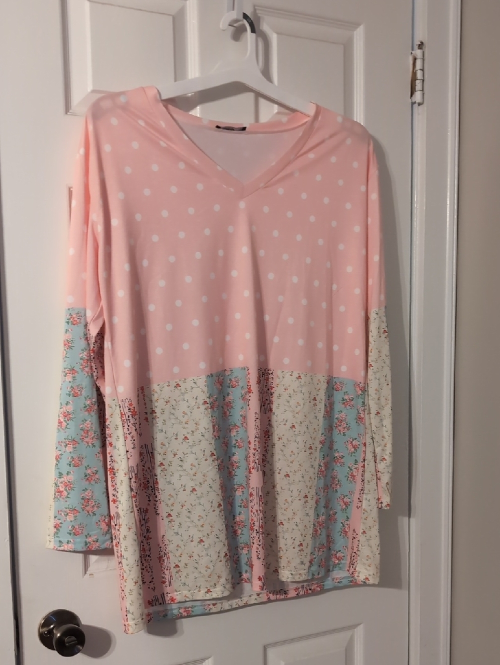 Lily Pink Polka Dot & Floral Mixed-Print V-Neck Blouse